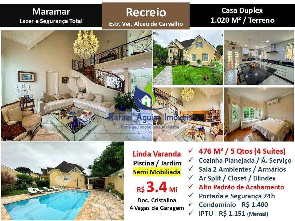 Casa à venda em Rio de Janeiro, Recreio dos Bandeirantes, com 5 quartos