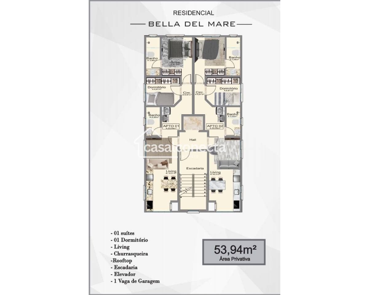  - Apartamento à venda, no Residencial Bella Del Mare em Porto Belo, Perequê, com 2 quartos, 54m²