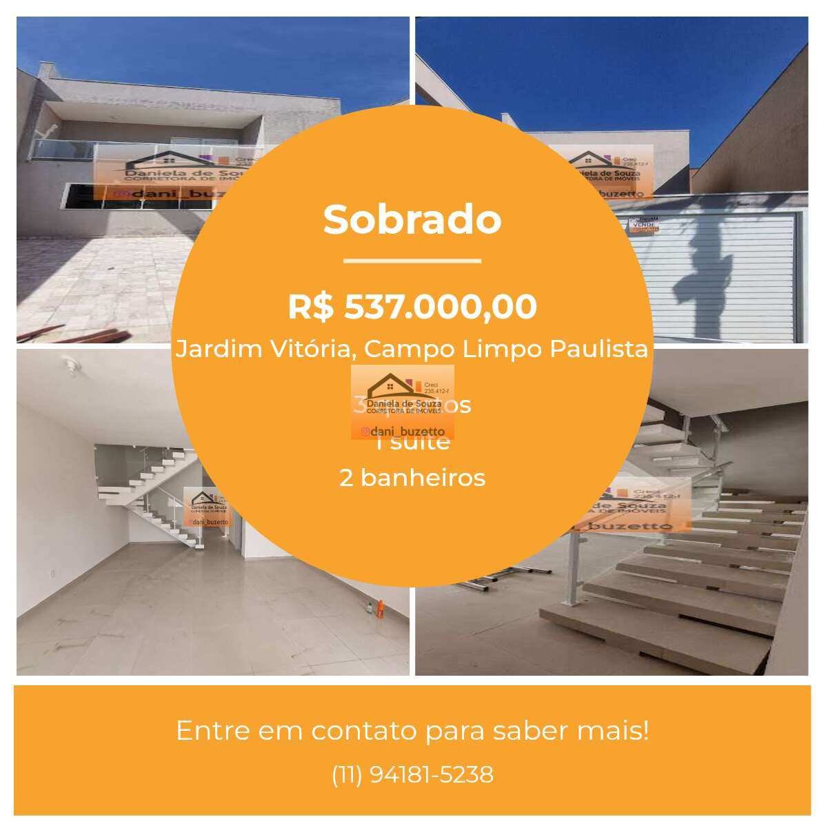 Sobrado à venda em Campo Limpo Paulista, Jardim Vitória, com 3 quartos, 128,28m² - Daniela deSouza