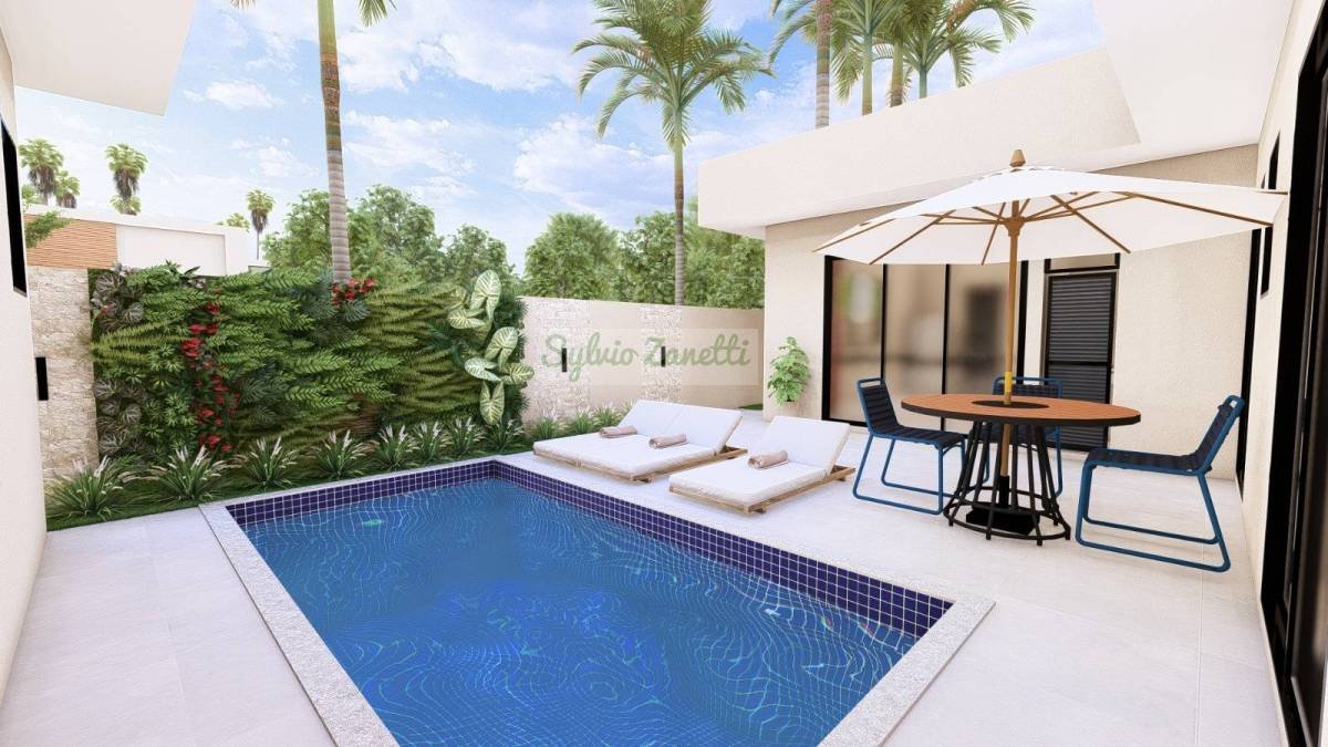 Linda residência terrea de alto padrão com piscina no Condomínio Santorini com previsão de entrega Setembro de 2025