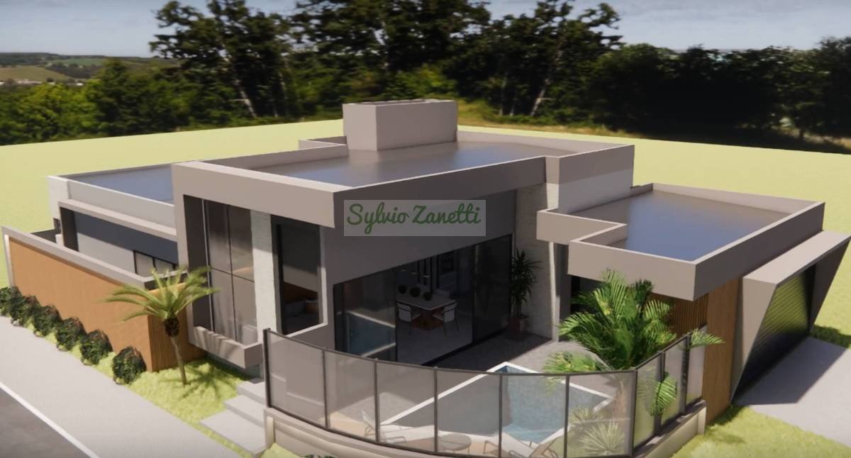 Linda residência terrea, de esquina e de alto padrão com piscina no Condomínio Santorini com previsão de entrega Junho de 2025 - Sylvio Zanetti Corretor de Imóveis