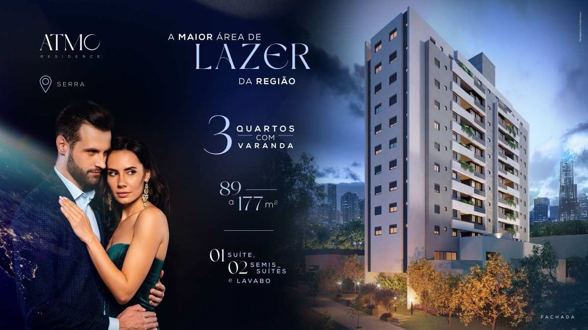 Apartamento à venda, no ATMO,  em Belo Horizonte, Serra, com 3 quartos, 89m²