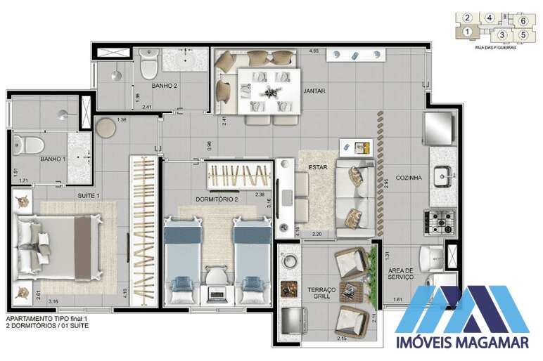 Apartamento à venda, no Luzes da Figueira,  em Santo André, Campestre, com 2 quartos, 55m² - Imóveis Magamar