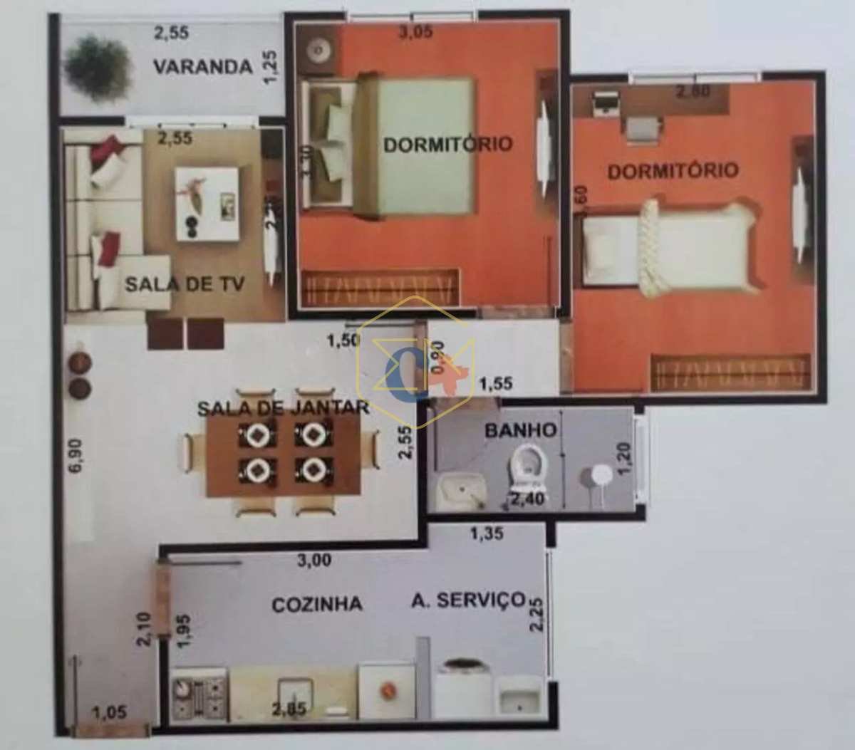 Apartamento à venda em Paulínia, Jardim dos Calegaris, com 2 quartos, 61m²